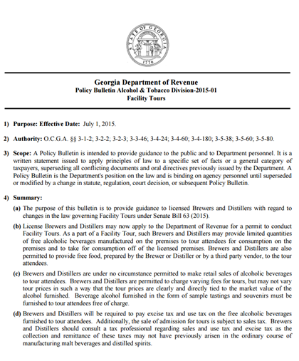 Georgia Tightens Laws Affecting Brewery Tours & Samples