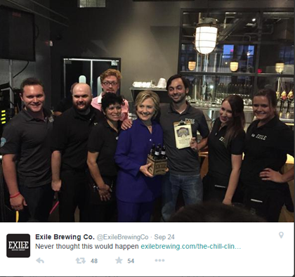 Exile Brewing Gives Hillary Clinton Their “Exile Chill Clinton Double Hemp Amber”