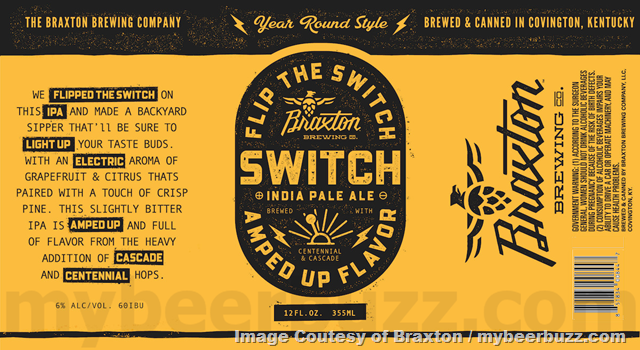 Braxton Adding Switch IPA, Spur, O.K.I. Bourbon Barrel Ale, Dry Hopped Pilsner & Garage Beer Cans