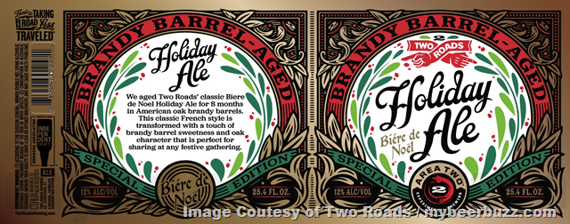 Two Roads Adding Brandy Barrel-Aged Holiday Ale / Mango Waui / Salted Caramel Stout / Not A Damsel / Two Stoked / Non-Alcoholic Juicy IPA / Liquid Cure-Age / Plum Lambic Style / Table Beer (SAVOR) / Citrus Crush / Hard Tea / Non–Alcoholic American IPA / Lordship Lager / Two Juicy / Two Conn / Lil’ Heaven / Road 2 Ruin / Rocket 2 Ruin / Cloud Sourced / 2022 Connartists Dream Controller