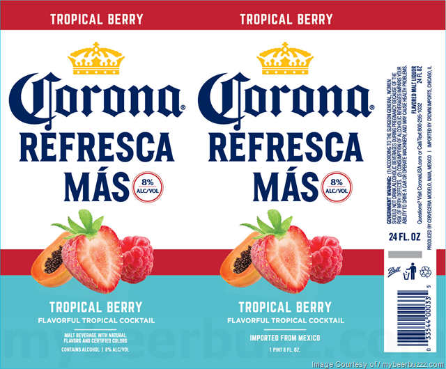 Corona Adding Refresca Mas Tropical Berry, Guava Lime, Passionfruit Lime, Mango Citrus, Pineapple Lime & Coconut Lime