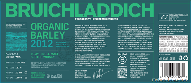 Bruichladdich Organic Barley 2012 Islay Single Malt Scotch Whiskey