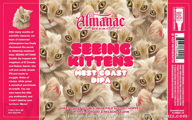 Almanac Adding Seeing Kittens DIPA, Move Me Brettly, Cosmic Karma, Happy Hour Helles & Doom Scroll IPA Cans