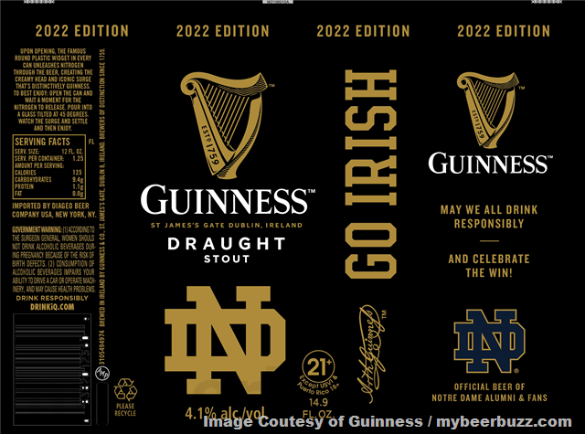 Guinness Draught Stout Notre Dame Go Irish 2022 Edition / 2023 Edition / 2025 Edition / Guinness Gives Back / Texas / 2024 Edition