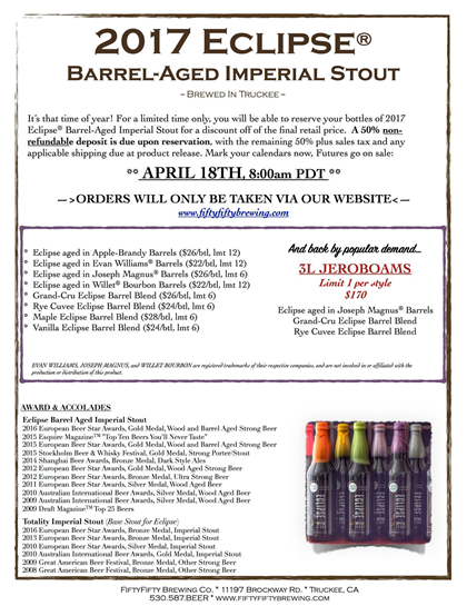 FiftyFifty Brewing Announces 2017 Eclipse Futures Sale 4/18