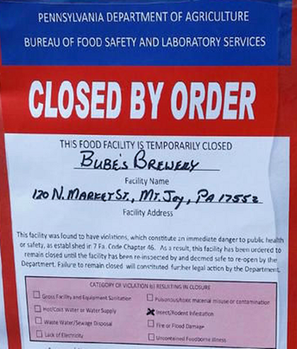 Cockroach Infestation Closes Bube’s Brewery in Mount Joy, PA
