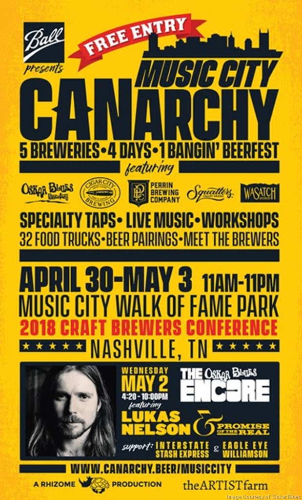 Ball Presents “Music City CANarchy” Four Day Fest at 2018 Craft Brewers Conference