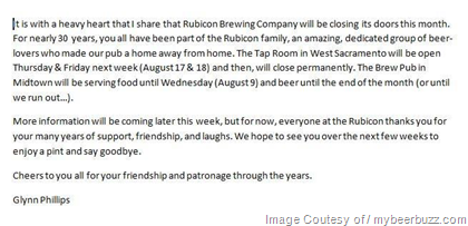 Rubicon Brewing & American River Brewing Both Closing