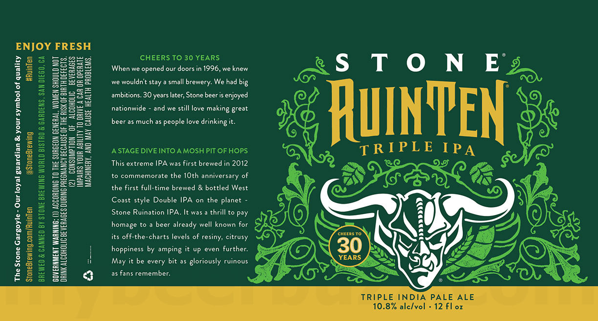 T-shirt Stone Brewing Ruination IPA 10ème Anniv - Noir - Taille L