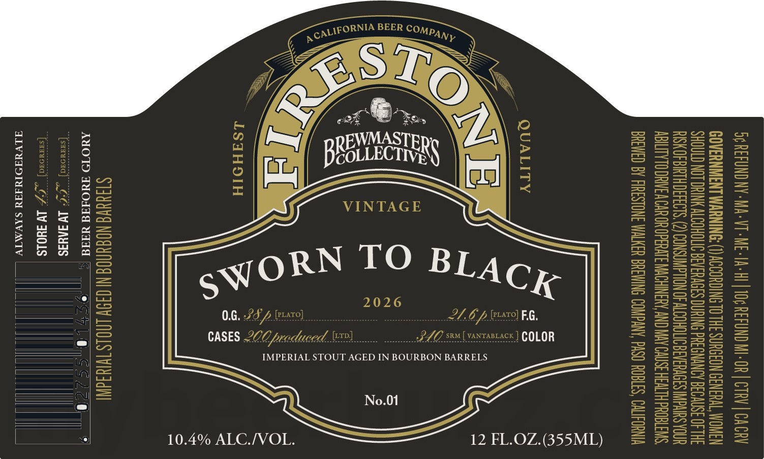2026 Firesone Walker Sworn To Black 12-oz Bottles